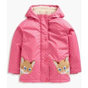 Boden Sherpa-Lined Anorak Rose Pink Peeking Cats Size 7-8y